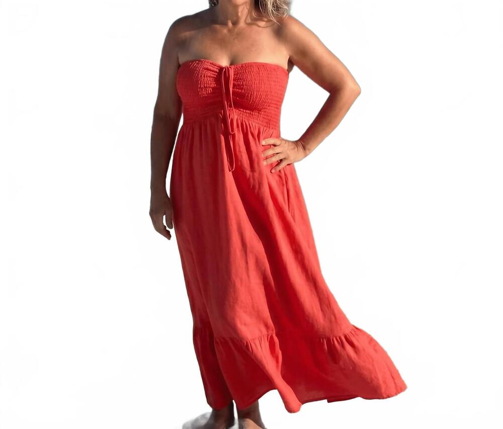 NEW MADE IN ITALY angela maxi linen dress in coral
